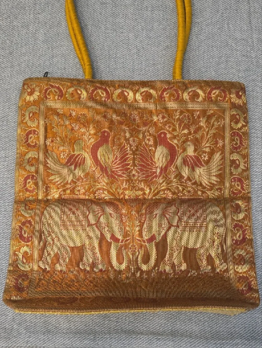Handmade Banarasi Silk Brocade Elephant & Peacock Ethnic Tote Handbag